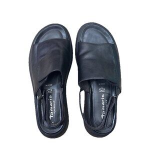 Tamaris Black Leather Lally Slingback Platform Woman's Sandals Size 41 9.5